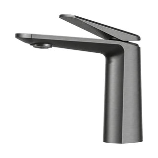 Gun metal grey single hole bathroom faucet with faceted tapered body and upswept blade lever — SANIKB B029 01 45 1