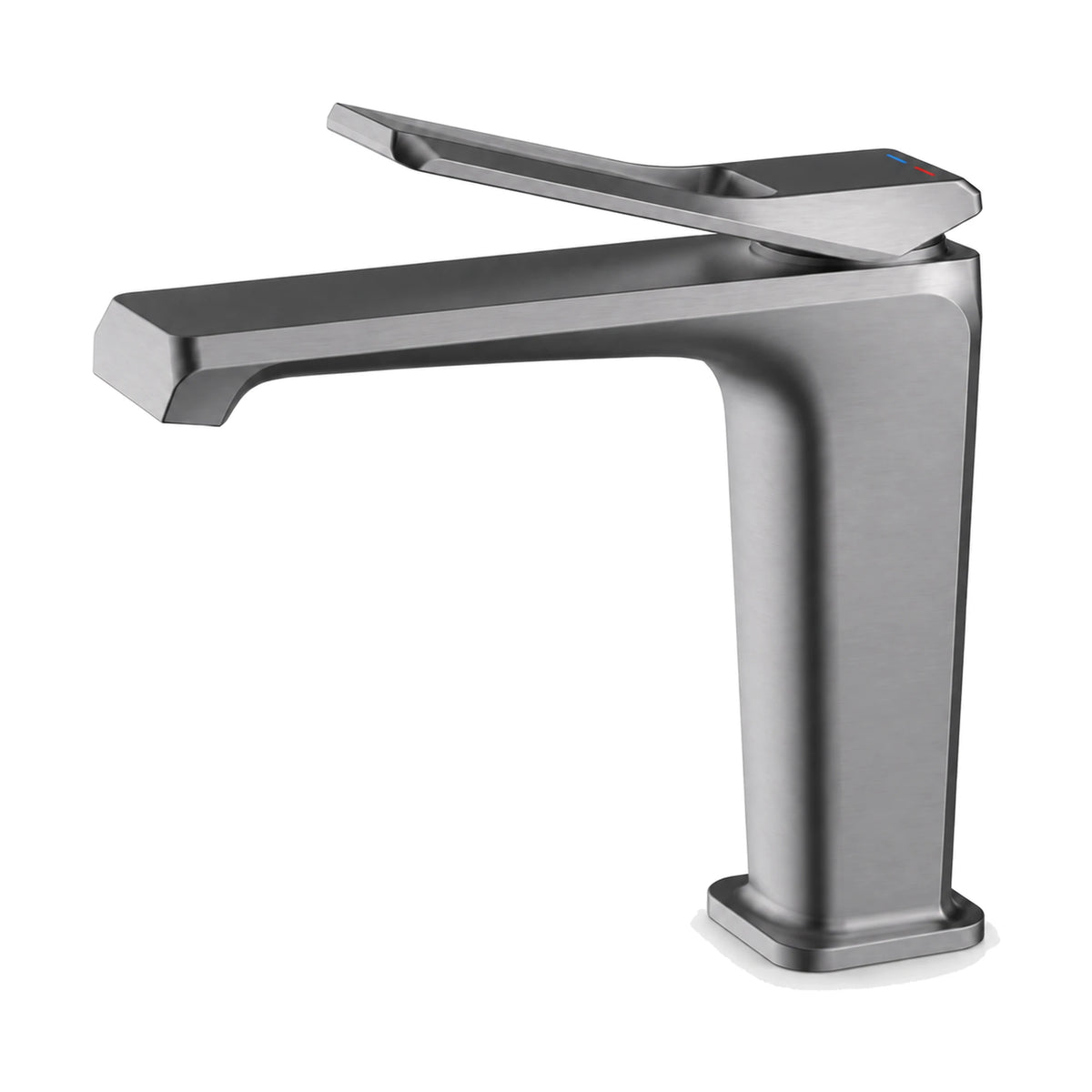 Gun Metal Grey — Matte black tapered square body bathroom faucet with open rectangular frame lever and flat angular spout — SANIKB DL-01 134-QH