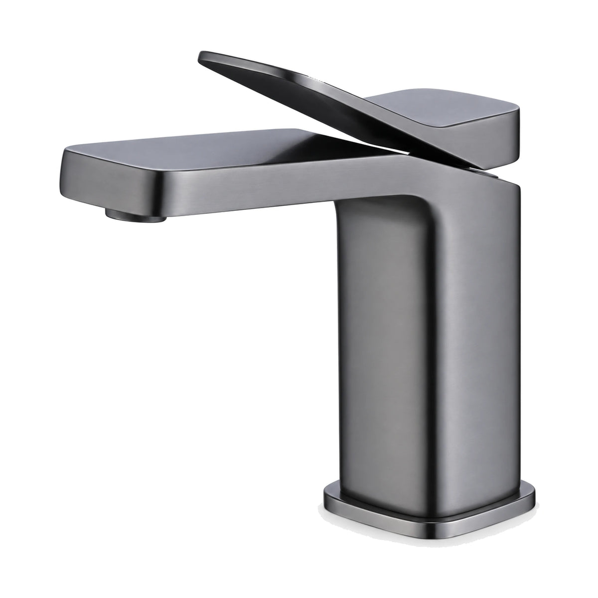 Gun Metal Grey — Matte black tall square slab body bathroom faucet with rounded corners, flat spout and wedge plate lever — SANIKB DL-01 072-QH