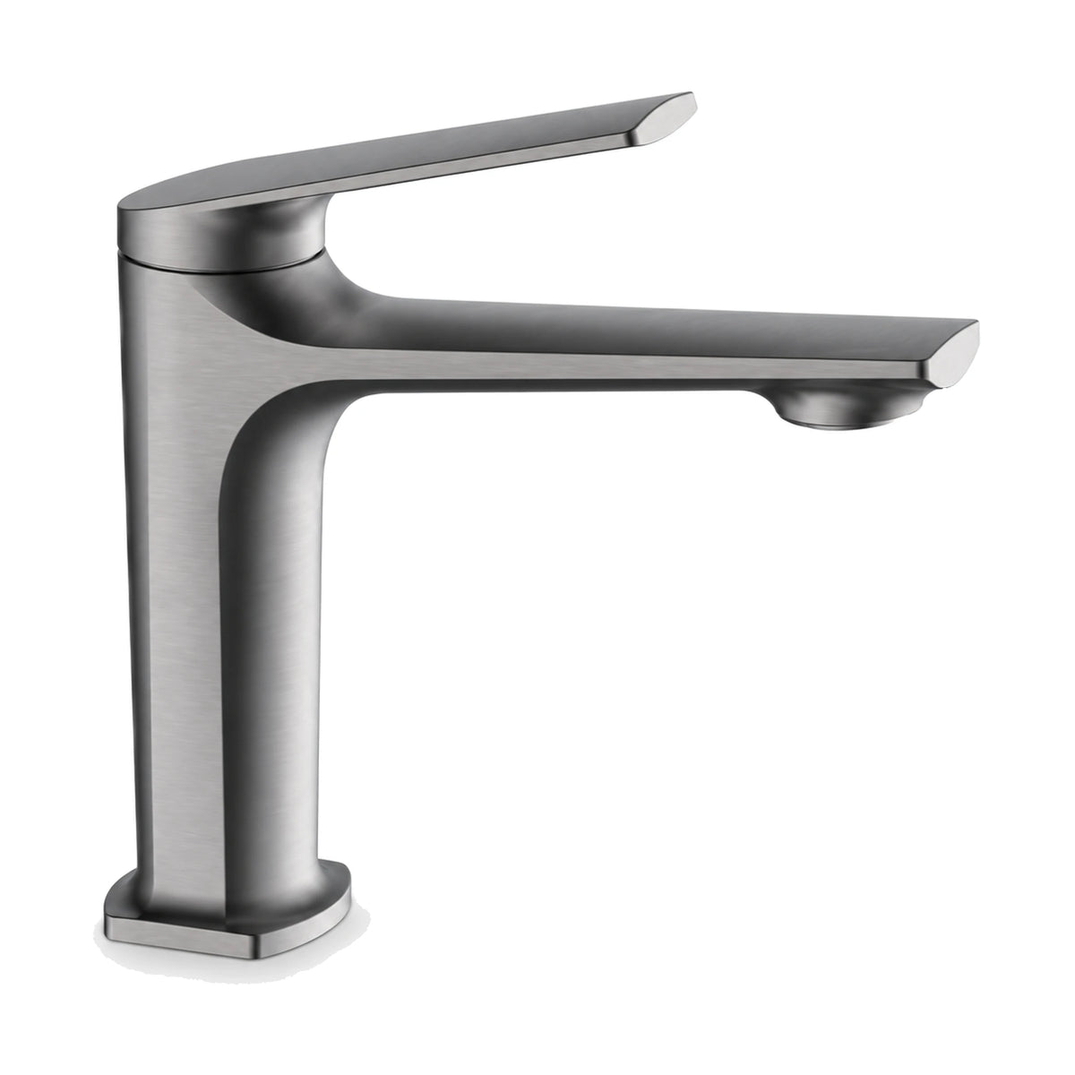 Gun Metal Grey — Matte black tall square-edged column bathroom faucet with long flat spout and thin flat top lever — SANIKB DL-01 119-QH