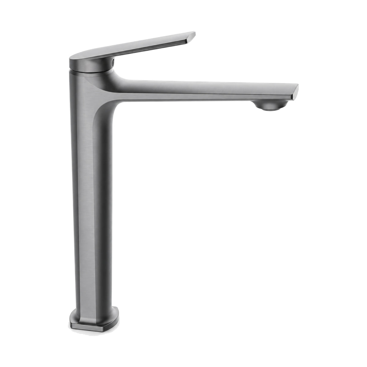 Gun Metal Grey — Matte black tall square-edged column bathroom faucet with long flat spout and thin flat top lever — SANIKB DL-01 118-QH