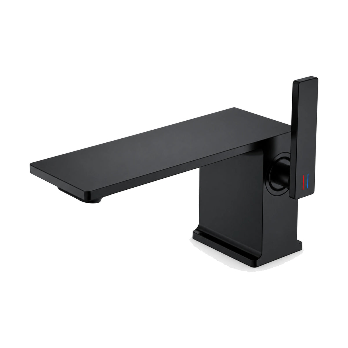 Matte Black — Matte black square block bathroom faucet with flat rectangular plate spout and upright side lever — SANIKB DL-01 628-BK