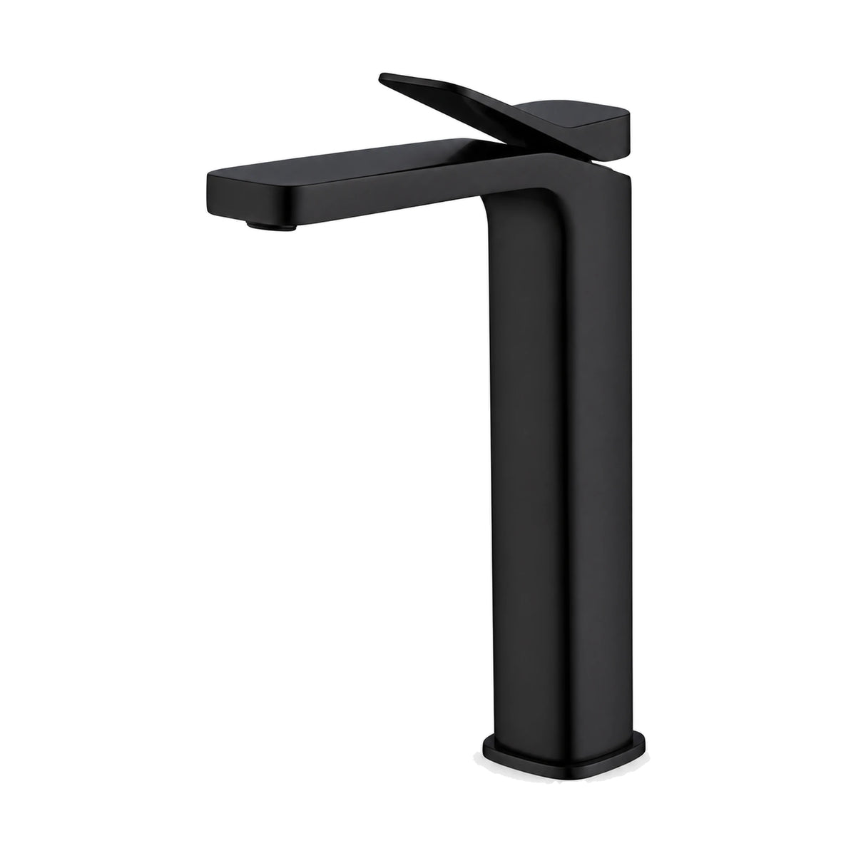 Matte Black — Matte black tall square slab body bathroom faucet with rounded corners, flat spout and wedge plate lever — SANIKB DL-01 071-BK