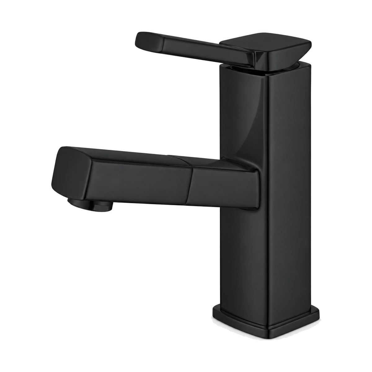 Matte Black — Matte black square bathroom faucet with rectangular pull-out spray spout and flat lever — SANIKB DL-01 011-BK