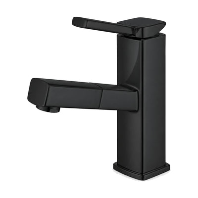 Matte Black — Matte black square bathroom faucet with rectangular pull-out spray spout and flat lever — SANIKB DL-01 011-BK