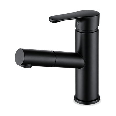 Matte Black — Matte black round bathroom faucet with tubular pull-out spout and curved lever — SANIKB DL-01 032-BK