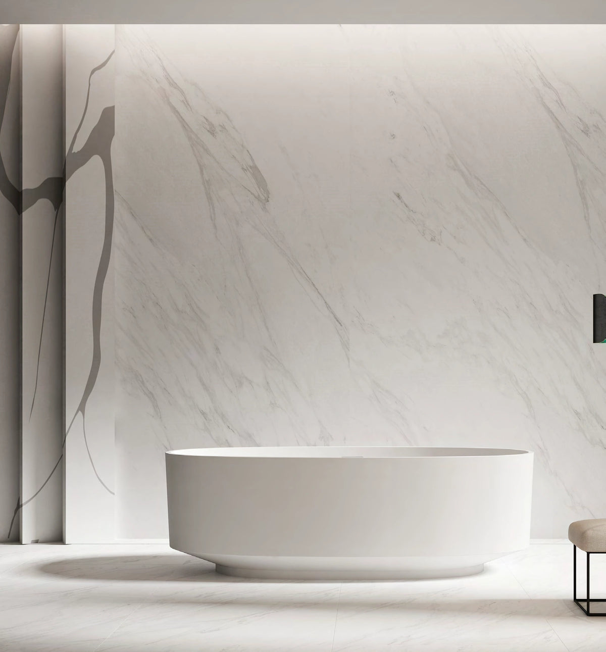 Slim Plinth Rounded Rectangle Solid Surface Bathtub - T8707; complete model view