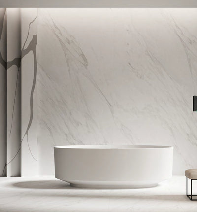 Slim Plinth Rounded Rectangle Solid Surface Bathtub - T8707; complete model view