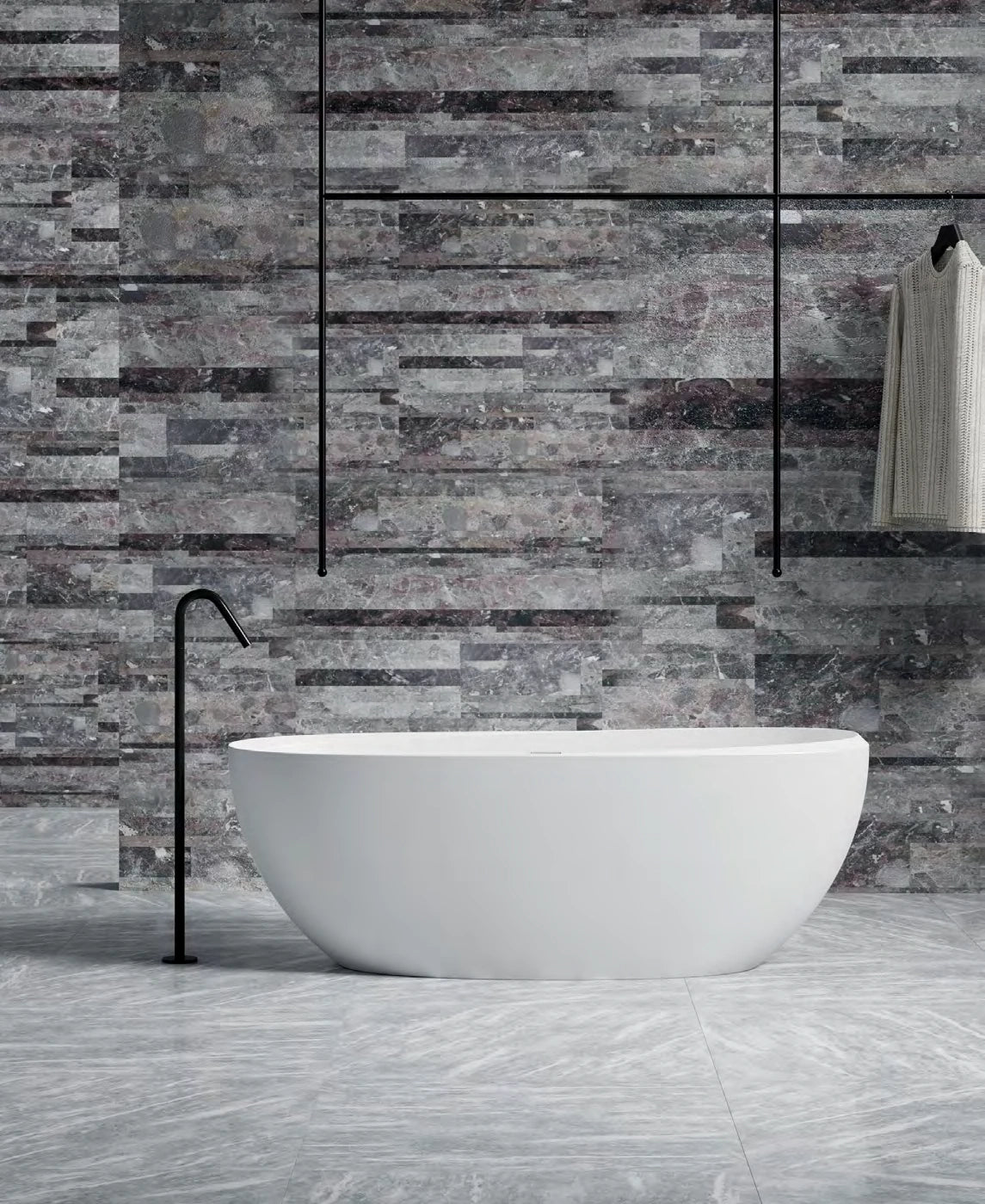 Slim Rim Oval Solid Surface Bathtub - XA-8817; complete factory model view
