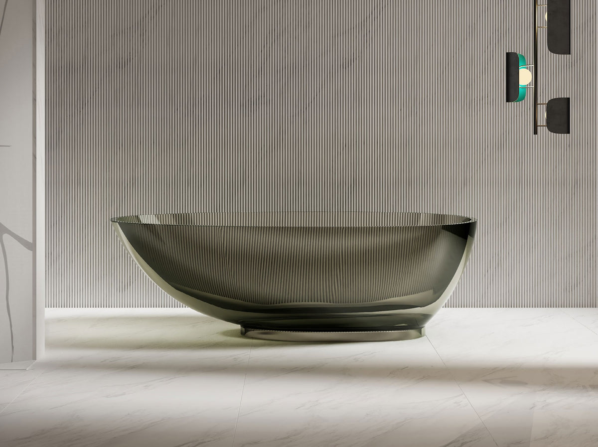 Smoke-Tone Asymmetric Transparent Bathtub; original factory model XA-8833T catalogue detail view 1