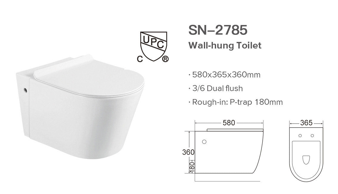 SANIKB SN-2785 Wall-Hung Toilet specification drawing