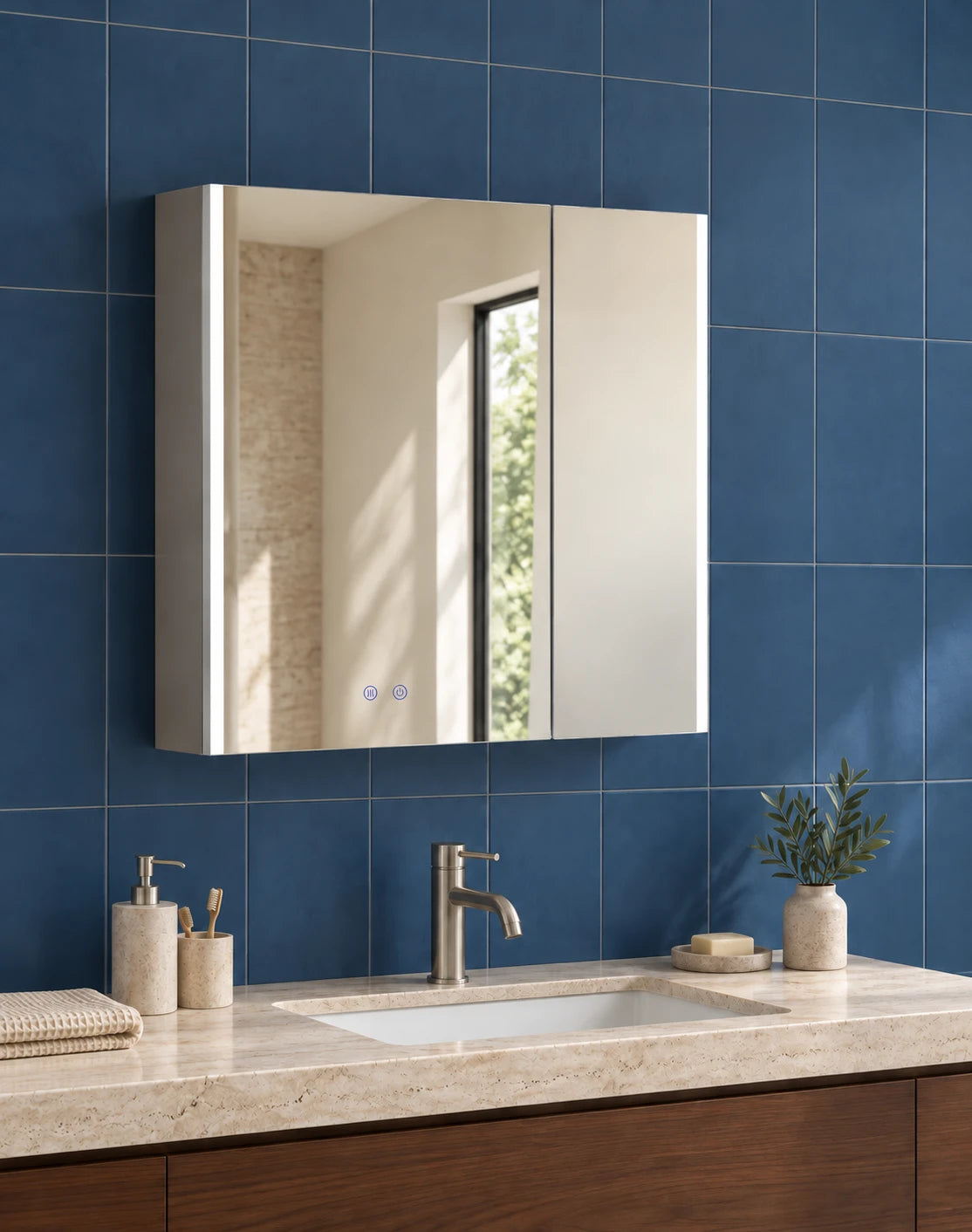Split Front LED Mirror Cabinet — catalog detail view; KS-4002