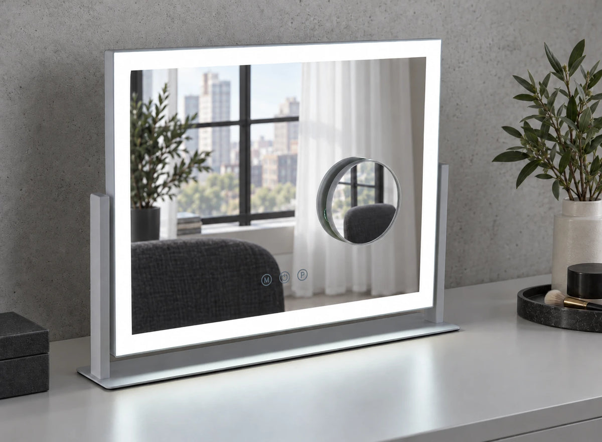 Square Corner Ring Light LED Makeup Mirror — full product view; KS-HZ06