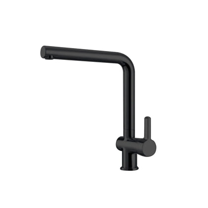 Matte black kitchen faucet, brass body, right-angle high-arc spout and single side handle — SANIKB FYF-05151.