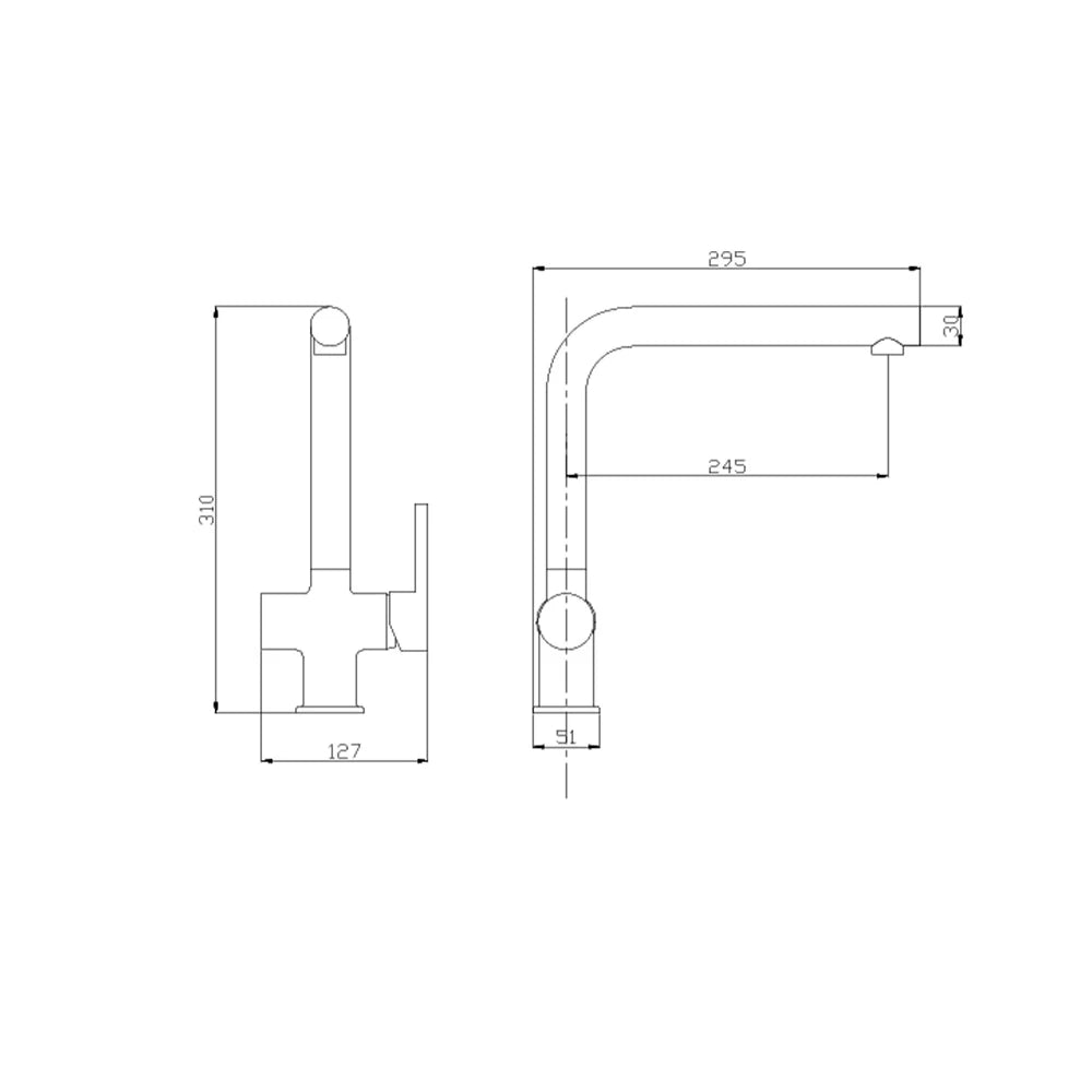 Dimensioned spec drawing for SANIKB FYF-05151 square kitchen faucet.