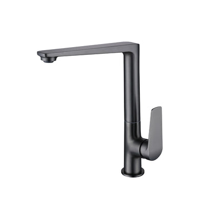 Brushed gunmetal grey square kitchen faucet, brass body, tall L-shaped high-arc spout — SANIKB FYF-05001