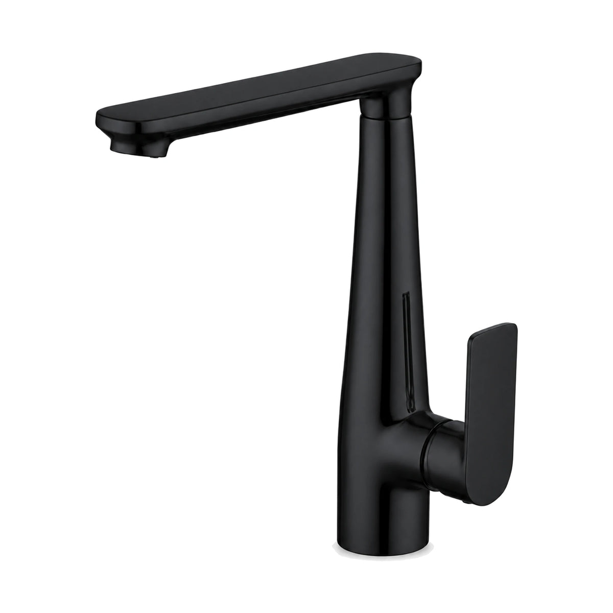 Matte Black kitchen faucet with tapered upright body, high flat inverted-L spout and flat blade lever — SANIKB DL-05 050-BK