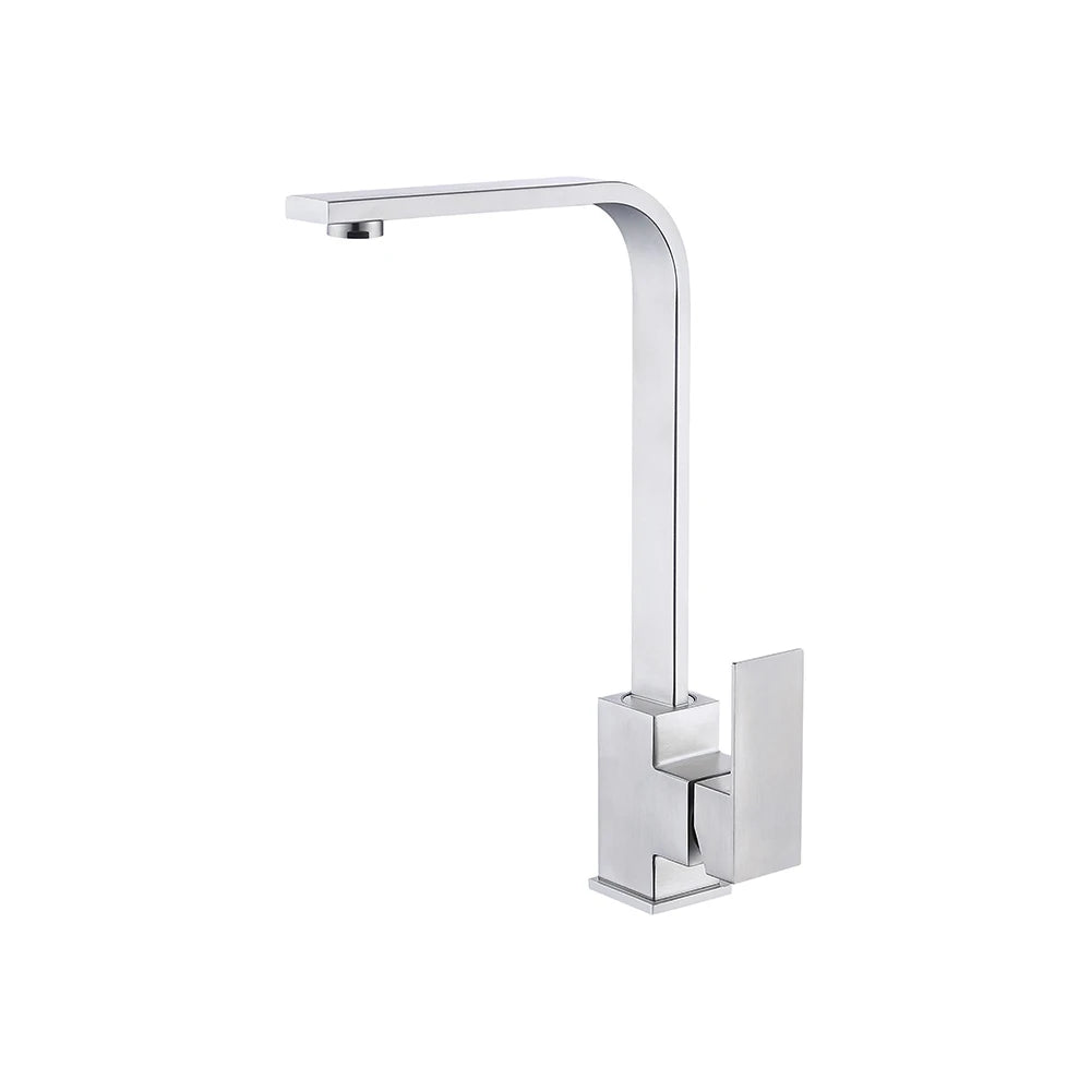 Polished chrome square kitchen faucet, stainless steel body, squared high-arc spout — SANIKB FYF-05044