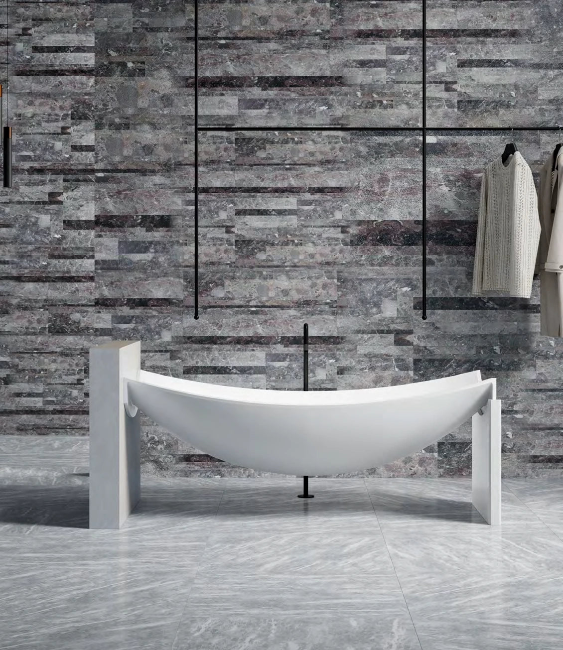 Swept Frame Boat Solid Surface Bathtub - T8997-1; complete model view