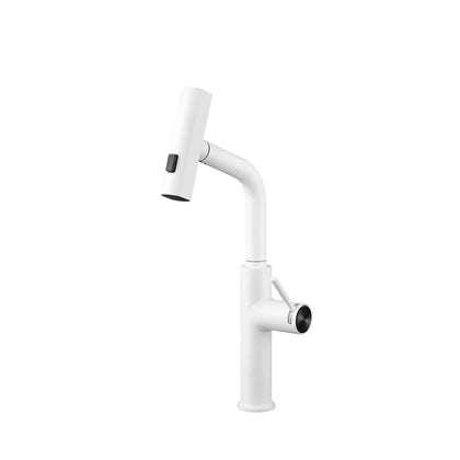 Matte white swivel spout kitchen faucet, stainless steel, rotating spray head and side lever — SANIKB FYF-05191