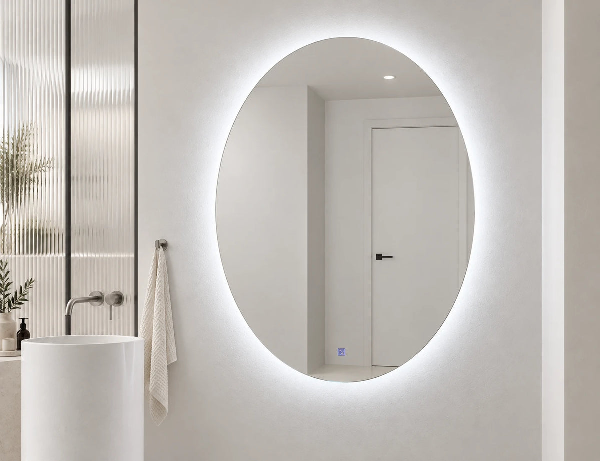 Tall Oval Backlit LED Bathroom Mirror — full product view; KS-3006