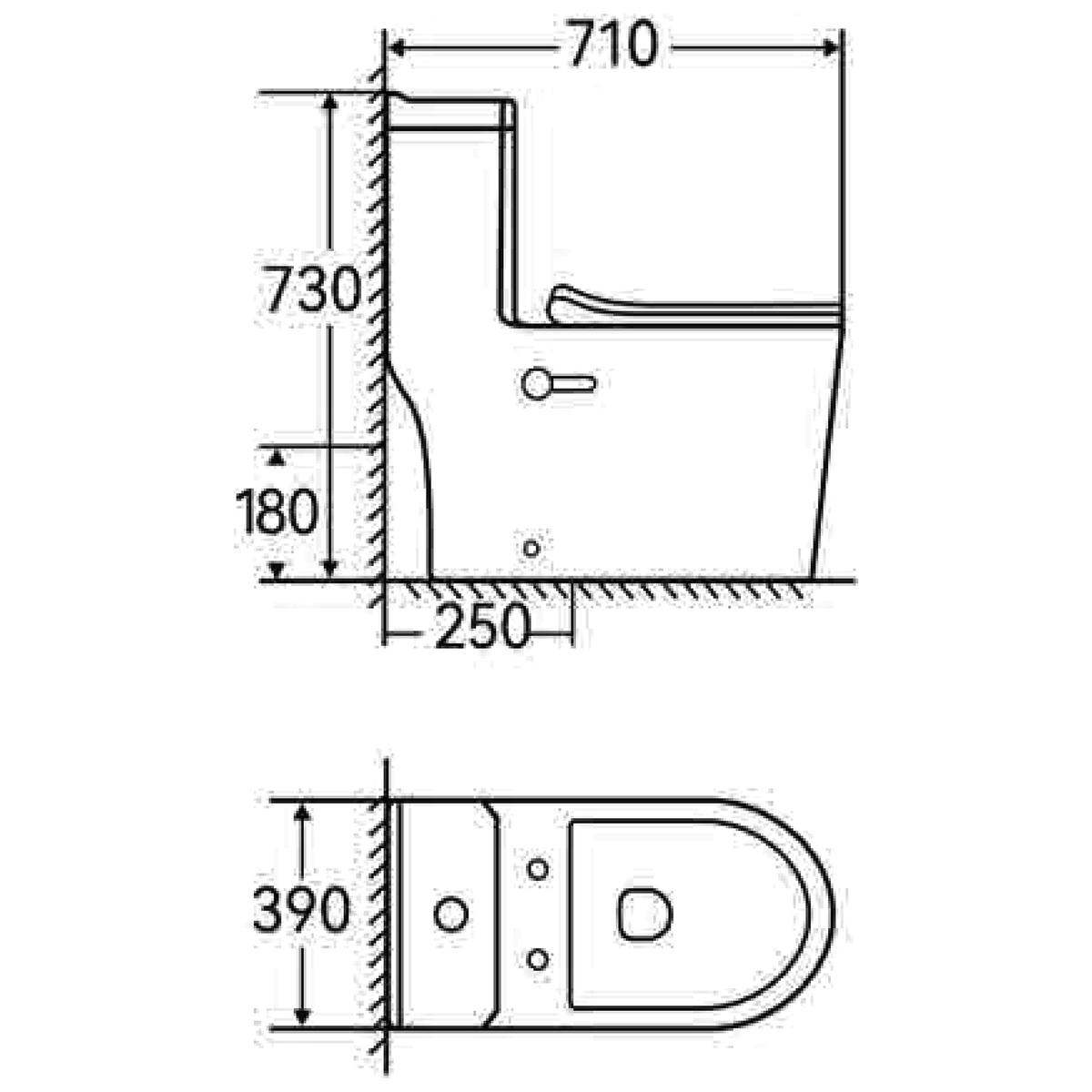 SANIKB TC-58107H one-piece toilet dimension drawing, 710 × 390 × 730 mm