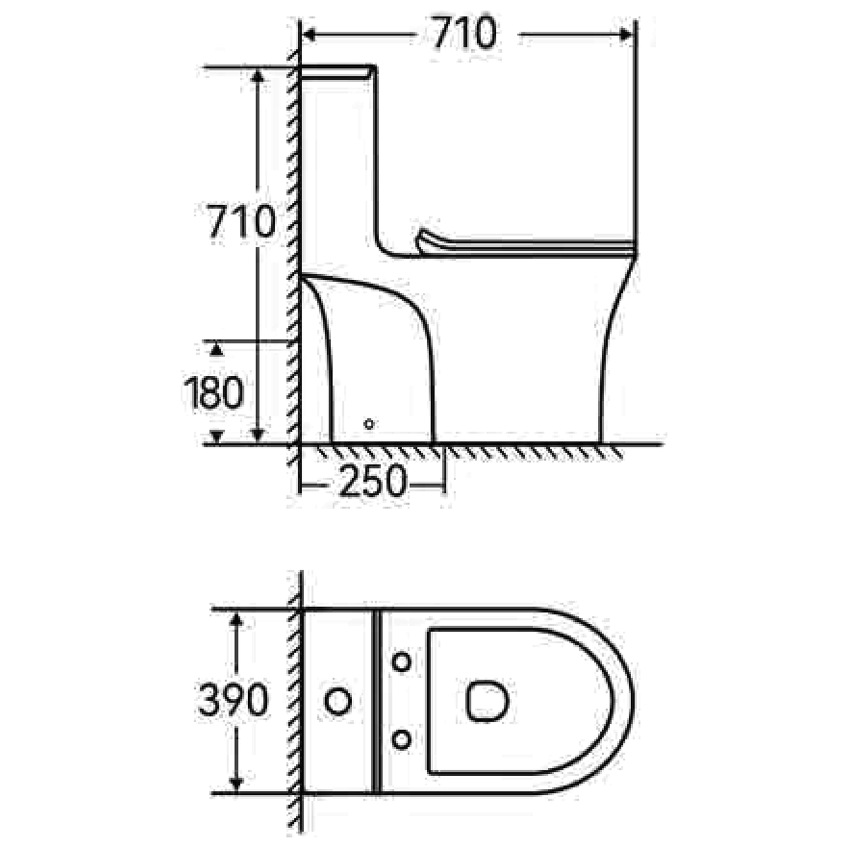 SANIKB TC-58109H one-piece toilet dimension drawing, 710 × 390 × 710 mm