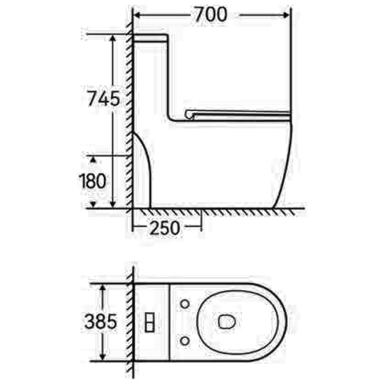 SANIKB TC-58157H one-piece toilet dimension drawing, 700 × 385 × 745 mm