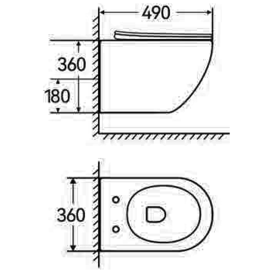SANIKB TC-7006G wall-hung toilet dimension drawing, 490 × 360 × 360 mm