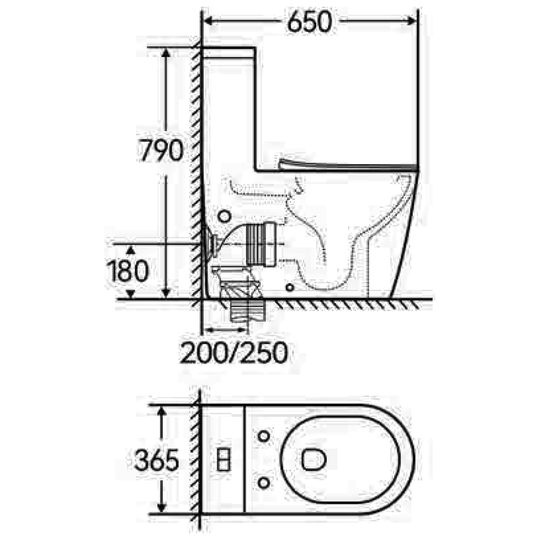 SANIKB TC-7112 one-piece toilet dimension drawing, 650 × 365 × 790 mm