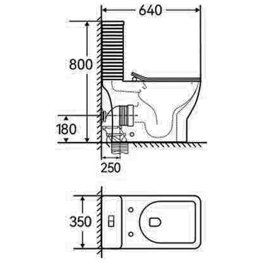 SANIKB TC-7115 one-piece toilet dimension drawing, 640 × 350 × 800 mm