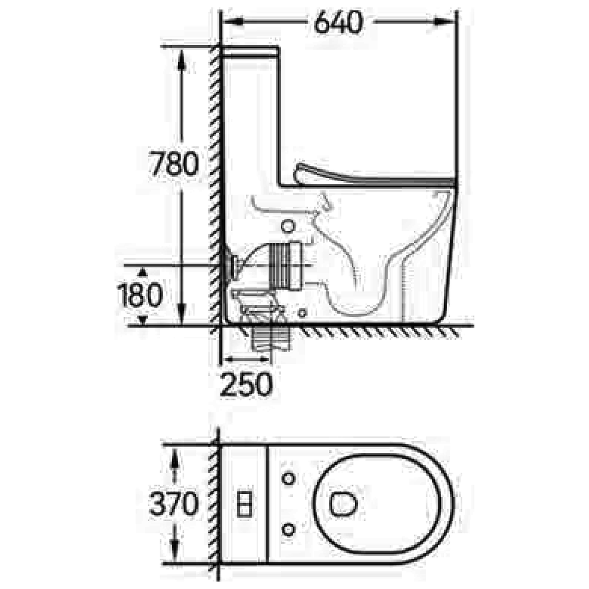 SANIKB TC-7116 one-piece toilet dimension drawing, 640 × 370 × 780 mm