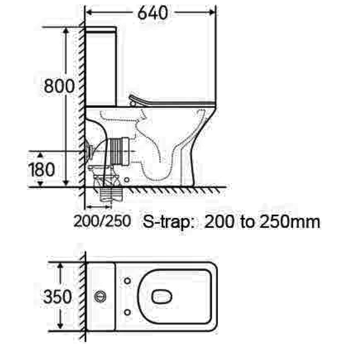 SANIKB TC-7305 two-piece toilet dimension drawing, 640 × 350 × 800 mm