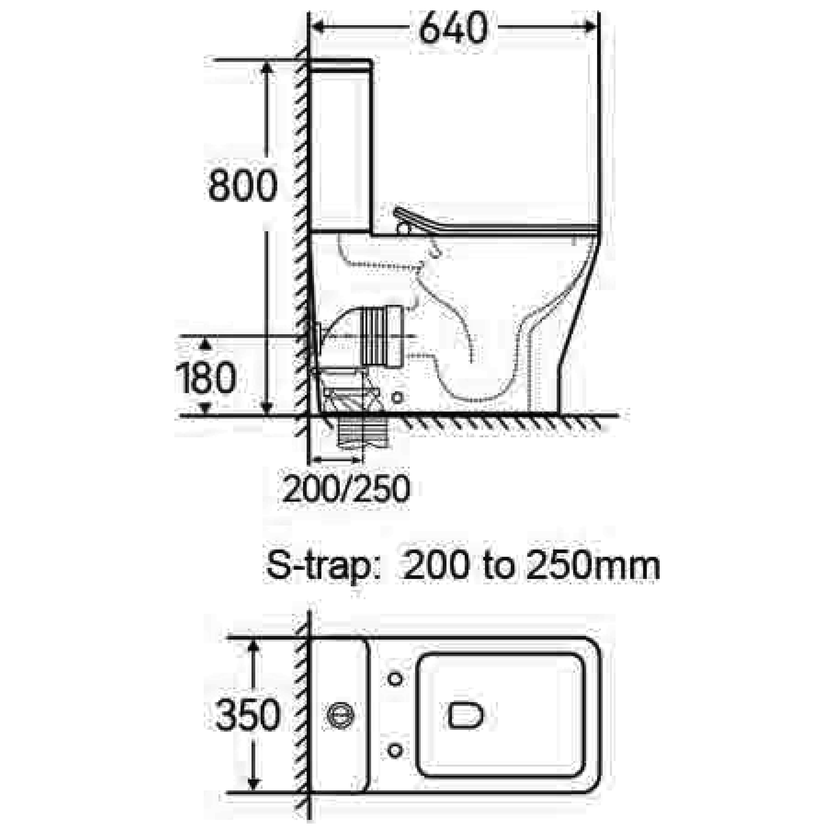 SANIKB TC-7309 two-piece toilet dimension drawing, 640 × 350 × 800 mm