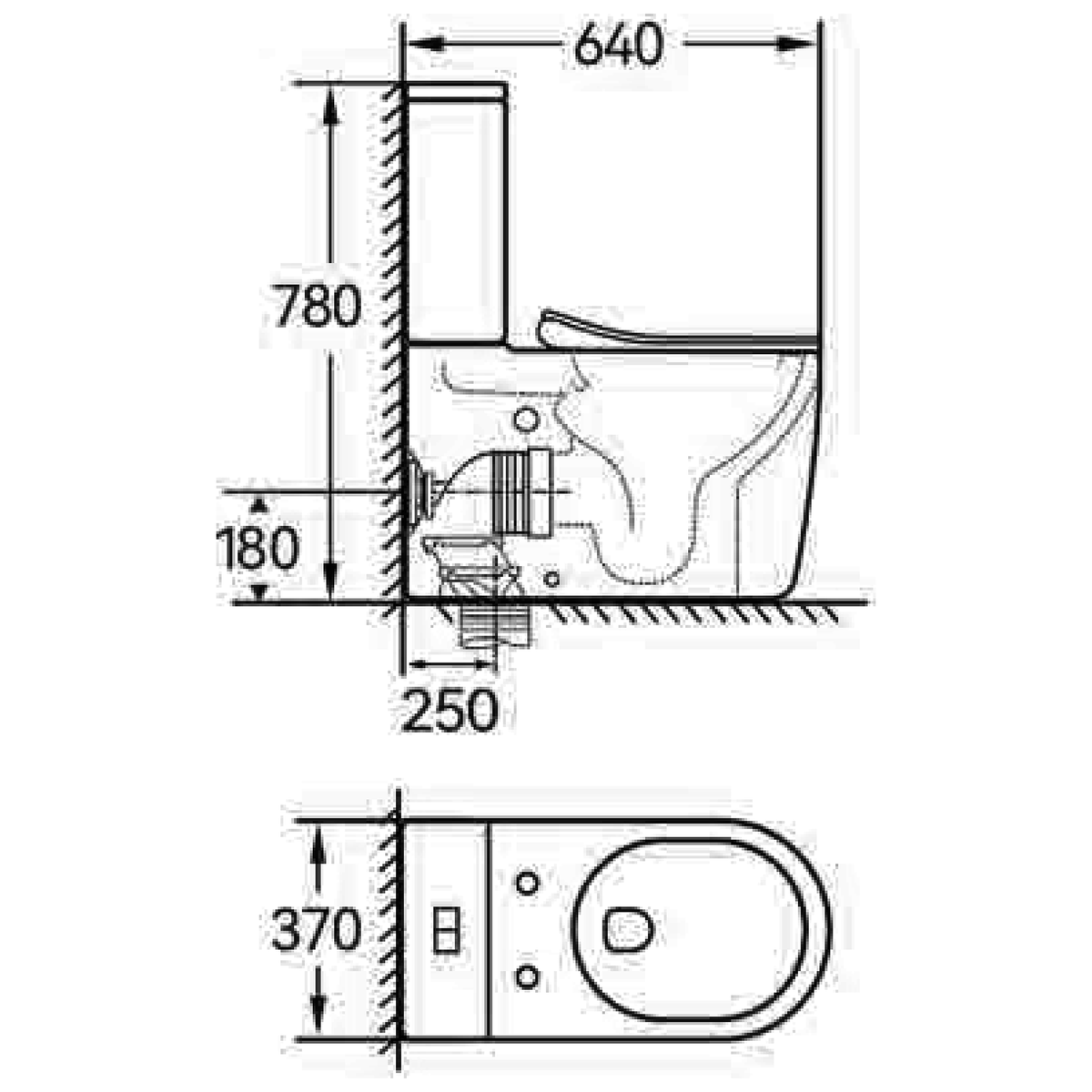 SANIKB TC-7310 two-piece toilet dimension drawing, 640 × 370 × 780 mm