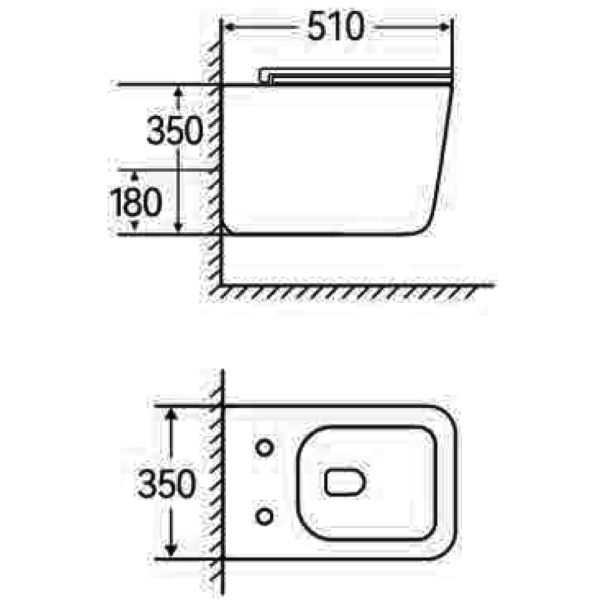 SANIKB TC-7402 wall-hung toilet dimension drawing, 510 × 350 × 350 mm