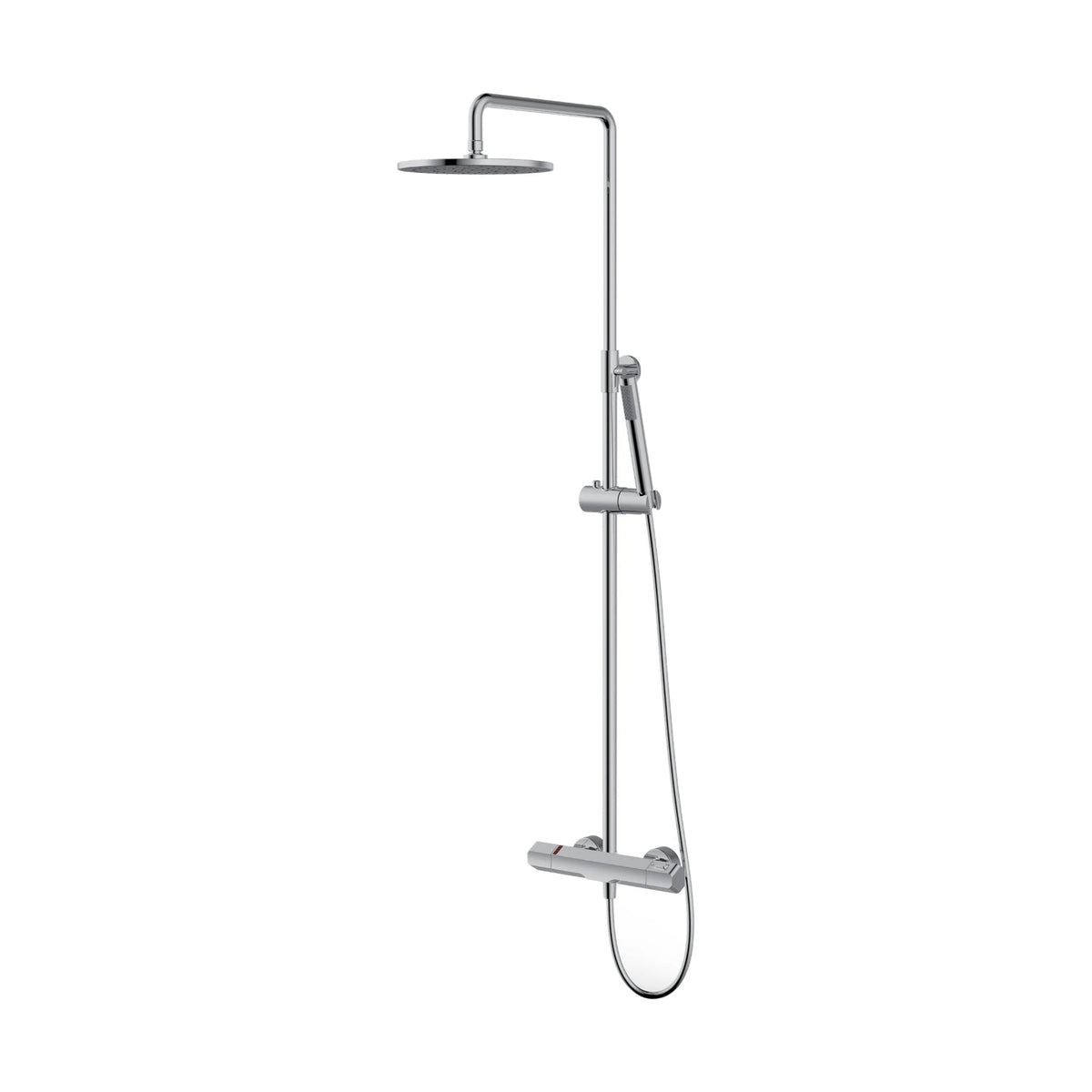 Exposed shower system with slim round riser, thin round rain head, angular bar valve and stick handheld — SANIKB DL-08 510-CP