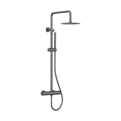 Gun metal grey thermostatic shower column with round rain head, slide-bar handheld and bar mixer — SANIKB SC442D 12 45 2