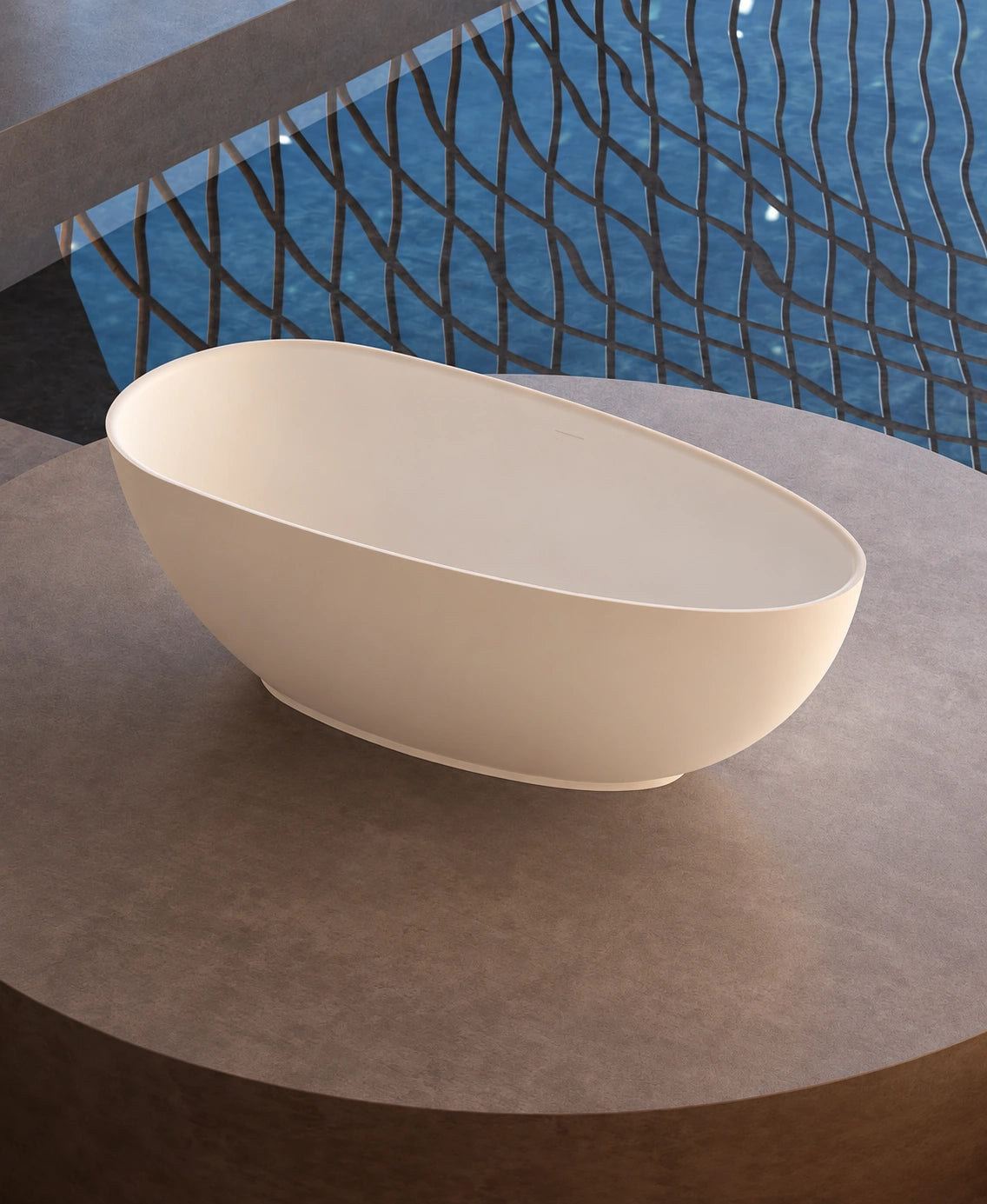 Thin Rim Oval Solid Surface Bathtub - T8201; complete model view