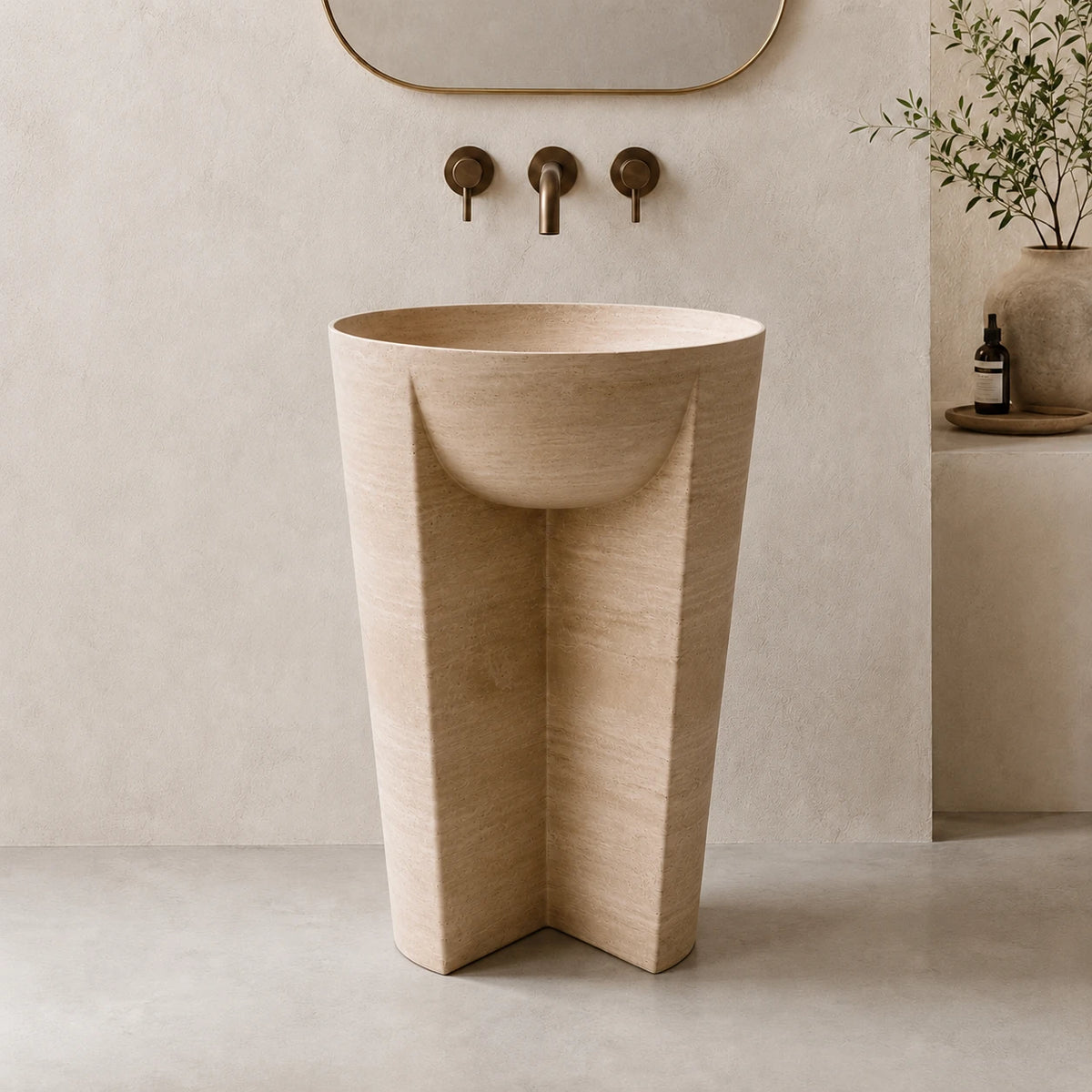 Travertine Flared Pedestal Basin