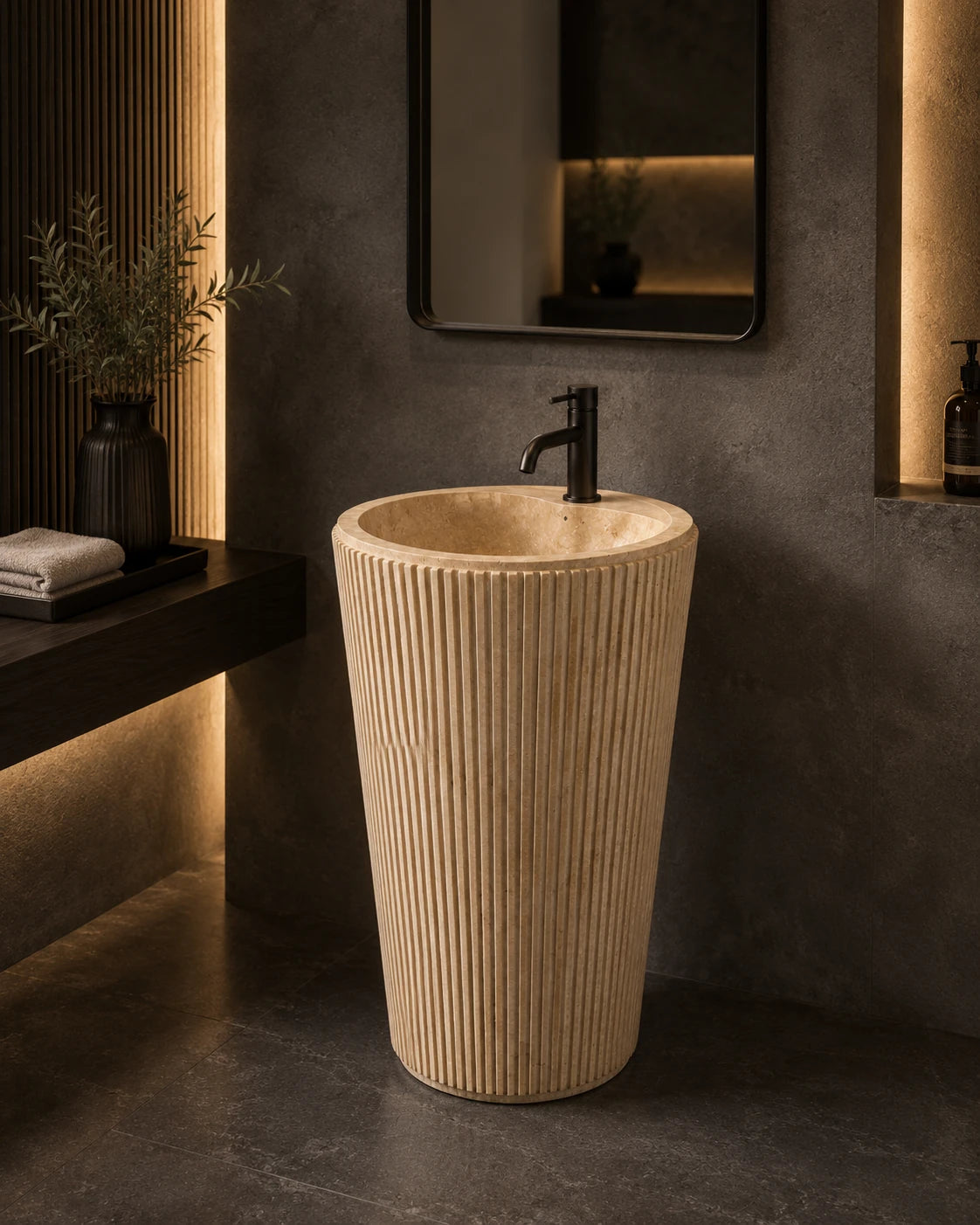 Travertine Fluted Pedestal Basin 1.6×1.6