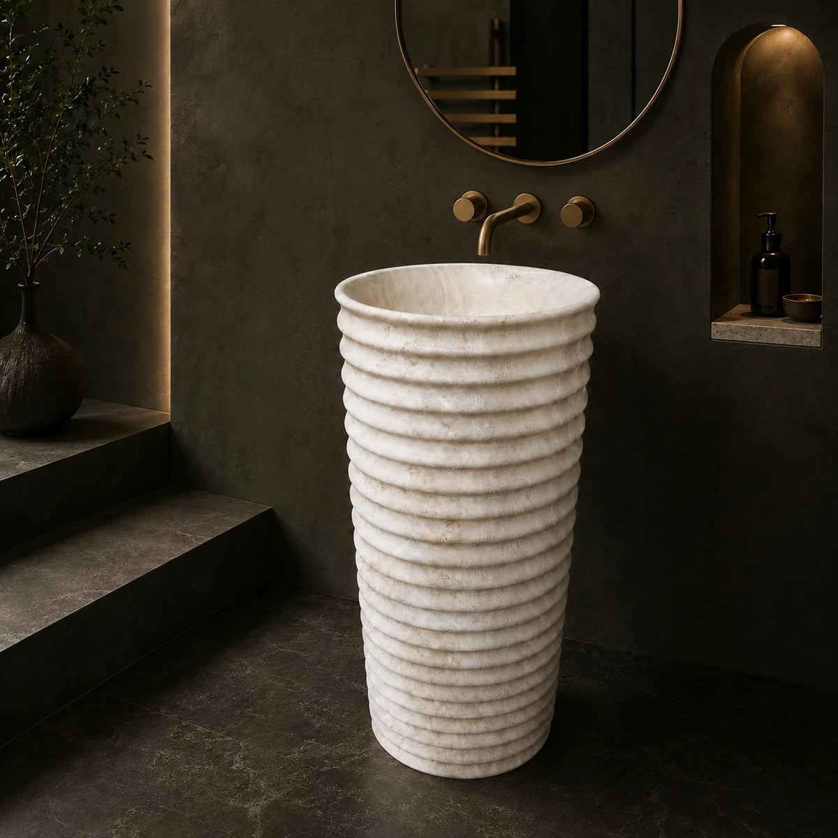 Travertine Fluted Pedestal Basin