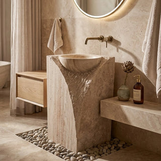 Travertine Square Pedestal Basin