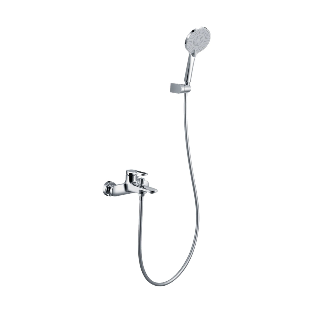 Matte black tub and shower set with rounded wall mixer, open-loop lever, flat tub spout and round handheld — SANIKB DL-08 244-CP