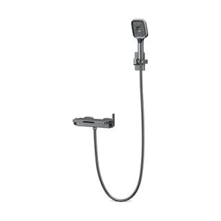 Gun metal grey shelf-top wall mixer with slot waterfall outlet, upright blade lever and square hand shower — SANIKB DL-08 238-QH