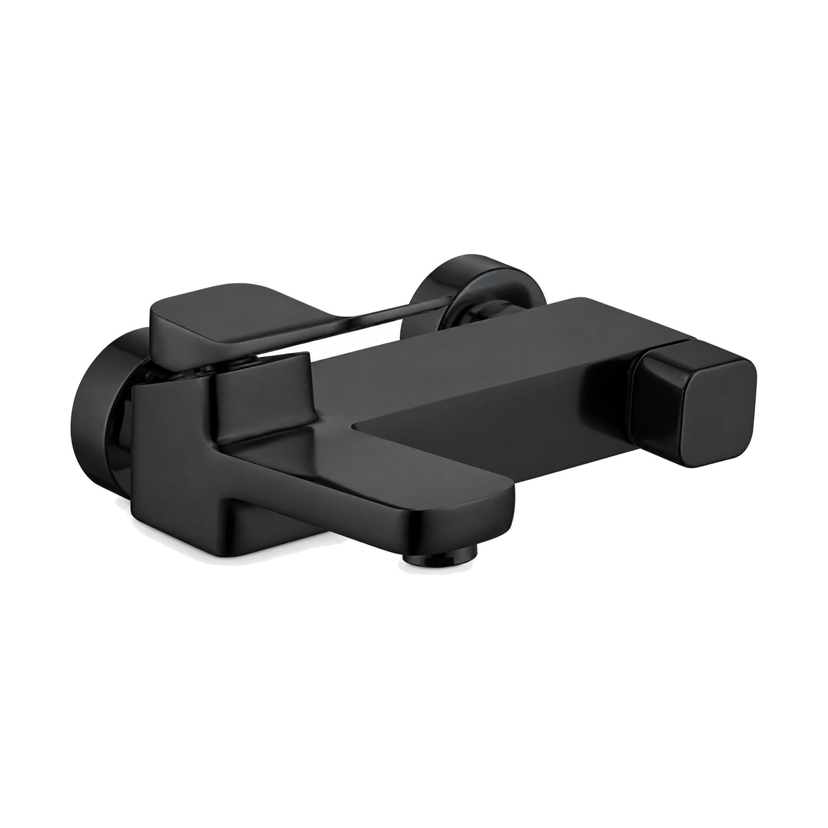 Matte Black — Matte black rectangular wall bath mixer with angled flat paddle lever, square block knob and short spout — SANIKB DL-08 211-BK
