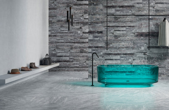 Turquoise Straight-Sided Transparent Bathtub; original factory model TW-8701T catalogue detail view 1