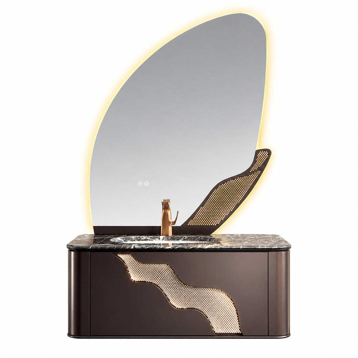 LD-5380 vanity cabinet, basin and matching mirror on white background