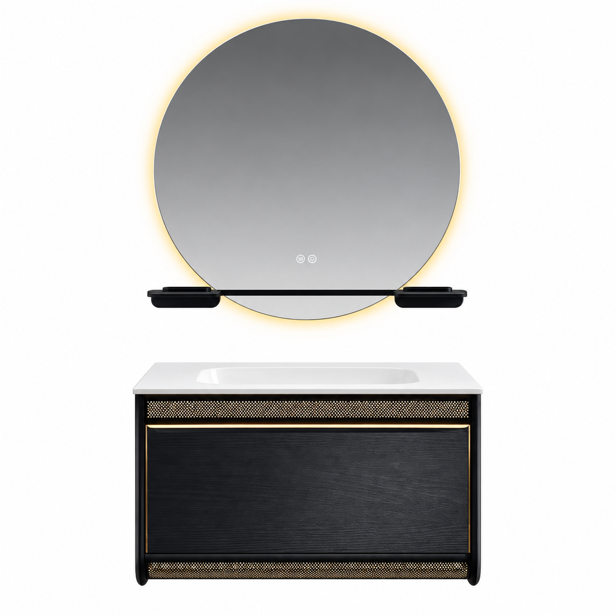 LD-5389 vanity cabinet, basin and matching mirror on white background