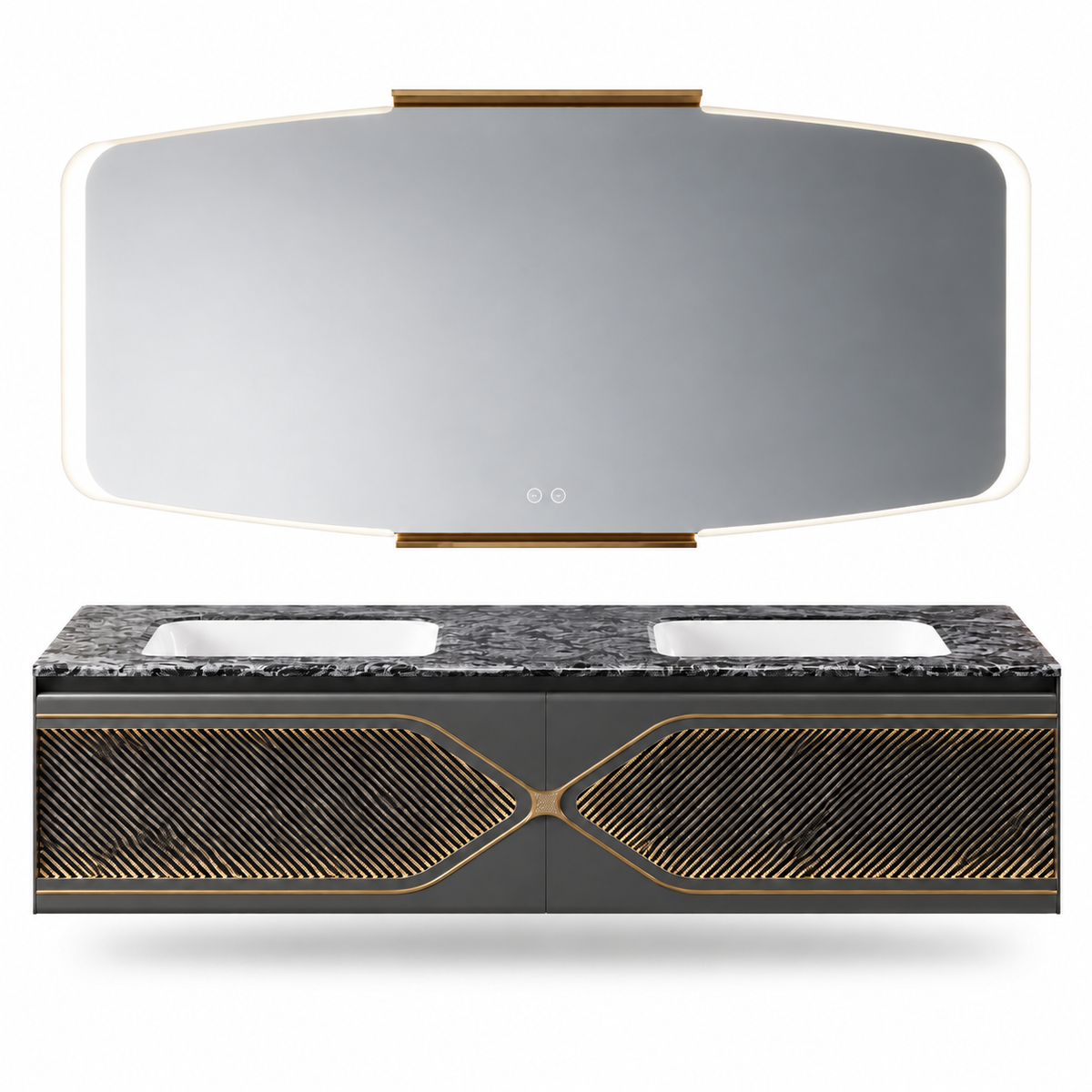 NB-3003-160 vanity cabinet, basin and matching mirror on white background